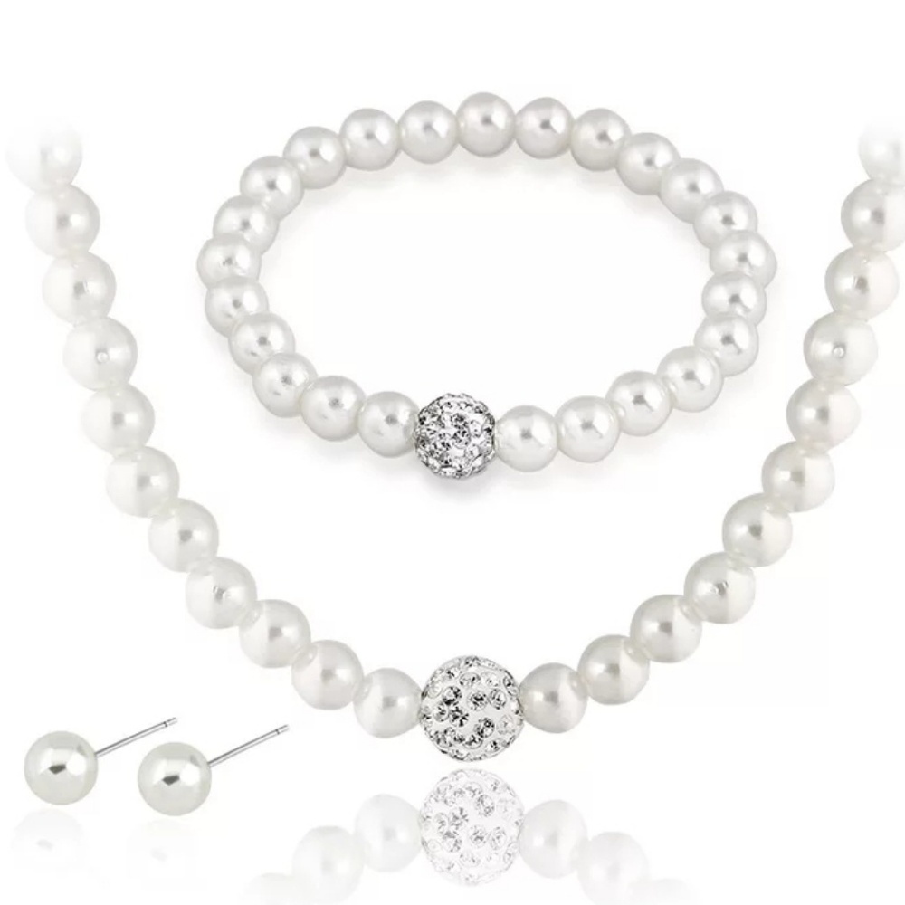 Pearl Necklace Bracelet and Stud Earrings Set - Picture 2 of 2